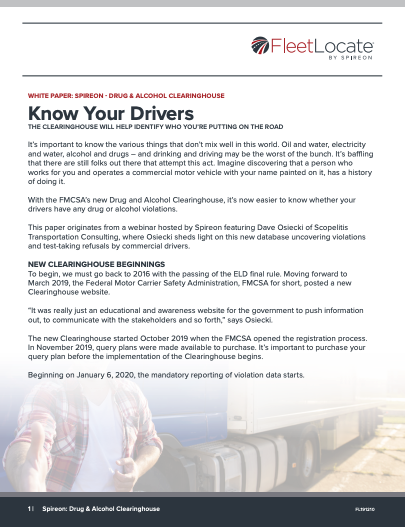 Know your drivers: Drug and Alcohol Clearinghouse webinar whitepaper - FleetLocate by Spireon